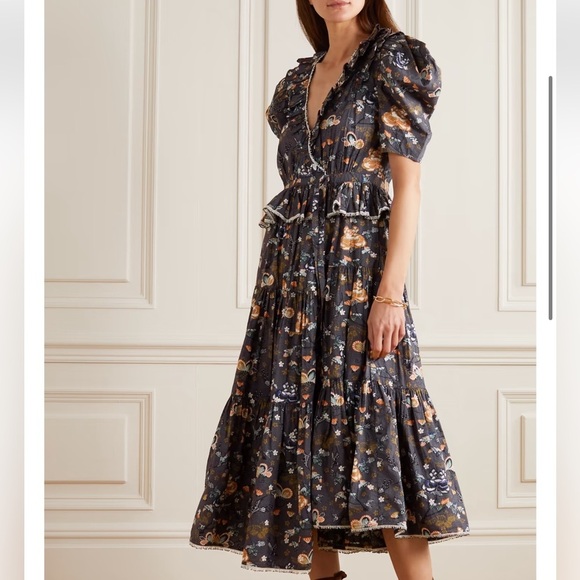Ulla Johnson Women's Viola Asymmetric Floral Print Tiered Silk Dress Purple Sz 2 main image 0